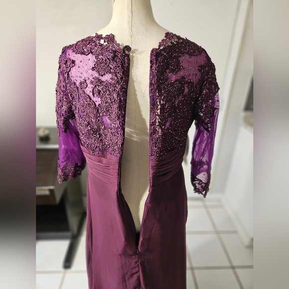 NWT Fashion Purple Formal Lace Beaded Dress Size 14 - Picture 6 of 8